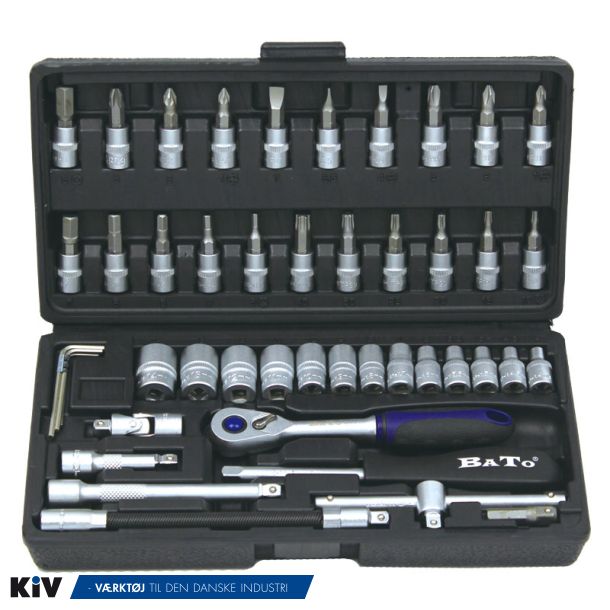 Bato Topnglest 1/4" 4-14mm 6kt. kort inkl. bits 46 dele 