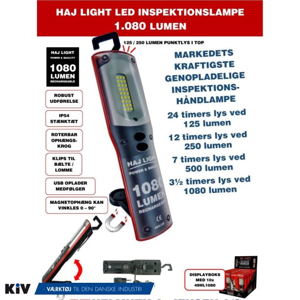 HAJ Hndlampe 1080 Lumen opladelig med magnet Tilbud