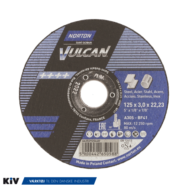 Norton Skreskive 125x3,0x22.23 A30S Vulcan INOX Forsat (Kombiskive)