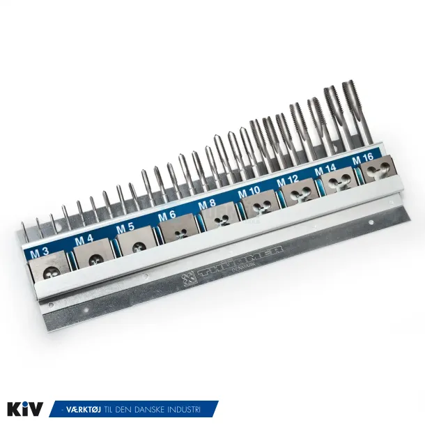 Gevindst M3-M16 m/tapst &amp; bakker HSS i vgholder 