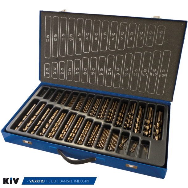 PTG Borsortiment 1-13x0,5mm inkl. 3,3-4,2-6,8-10,2mm HSSCo 145 dele i metalkassette Tilbud