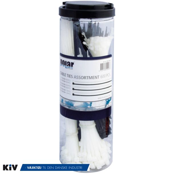 Polar Kabelbinder sortiment (strips) 600 stk. Sorte/Hvide