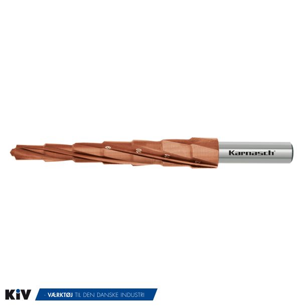 Karnasch trinbor 6,0-12,0 mm med 10 mm skrelngde HSSXE TiN-Tec Restsalg