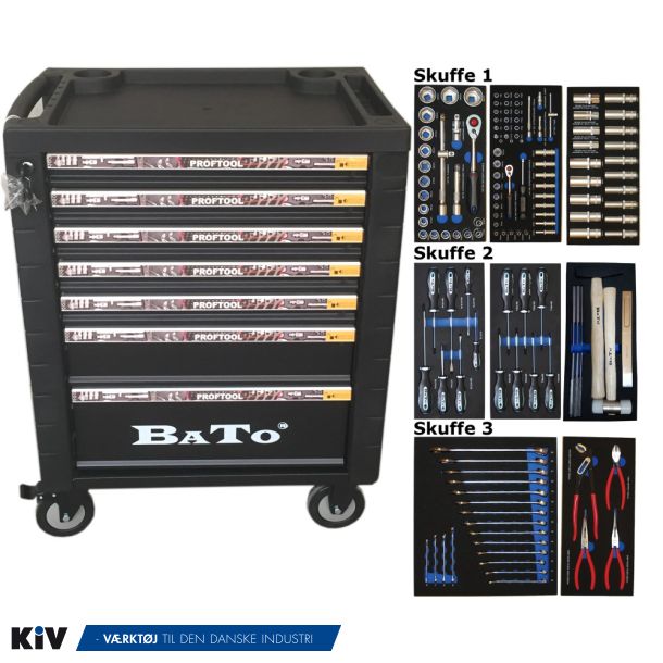 BATO Vrktjsvogn med 7 skuffer og 132 vrktjer, Sort